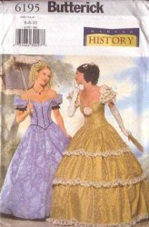 6195 BUTTERICK OFF SHOULDER  FLARE FLOOR DRESS CIVIL WAR PATTERN 6-10,18-22